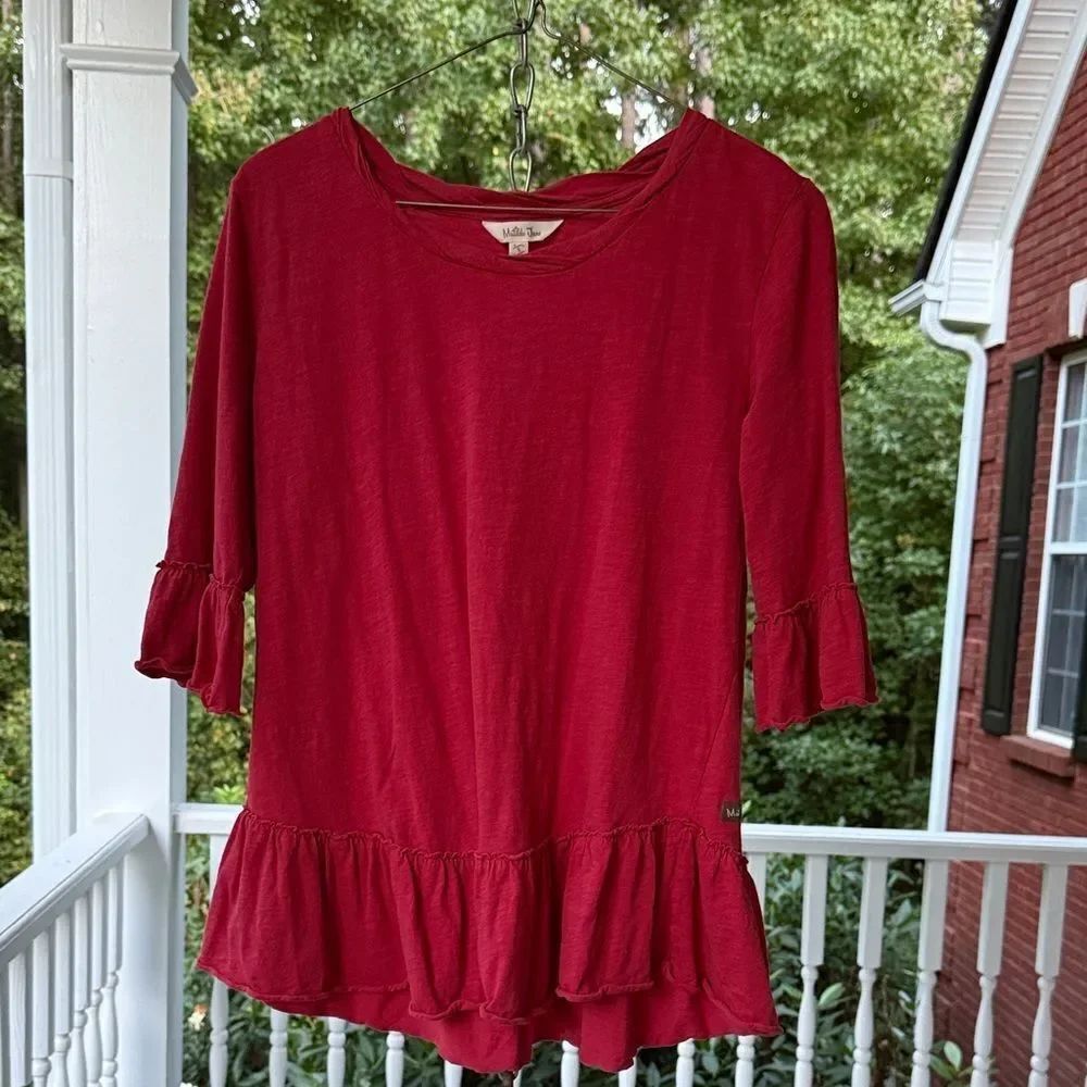 Matilda Jane  Red Ruffle Hem Short Sleeve Top - S - Great Condition